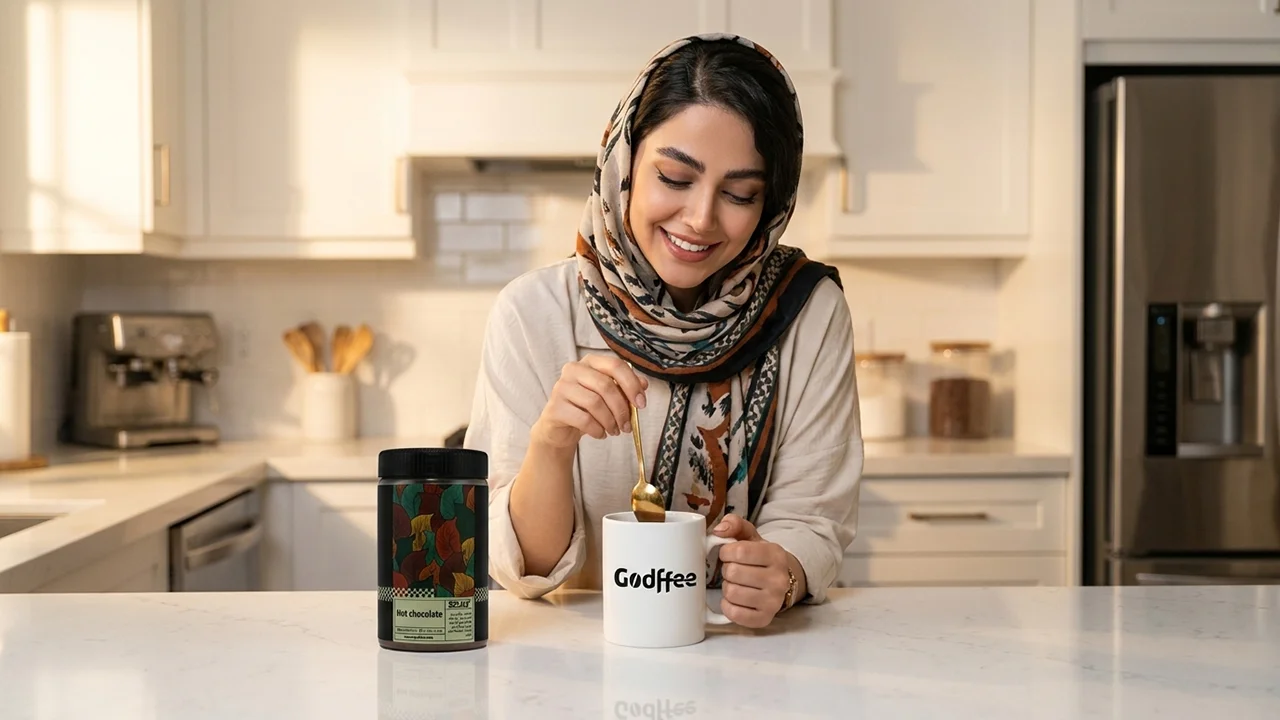 هات چاکلت فوری گادفی در ماگ سفید