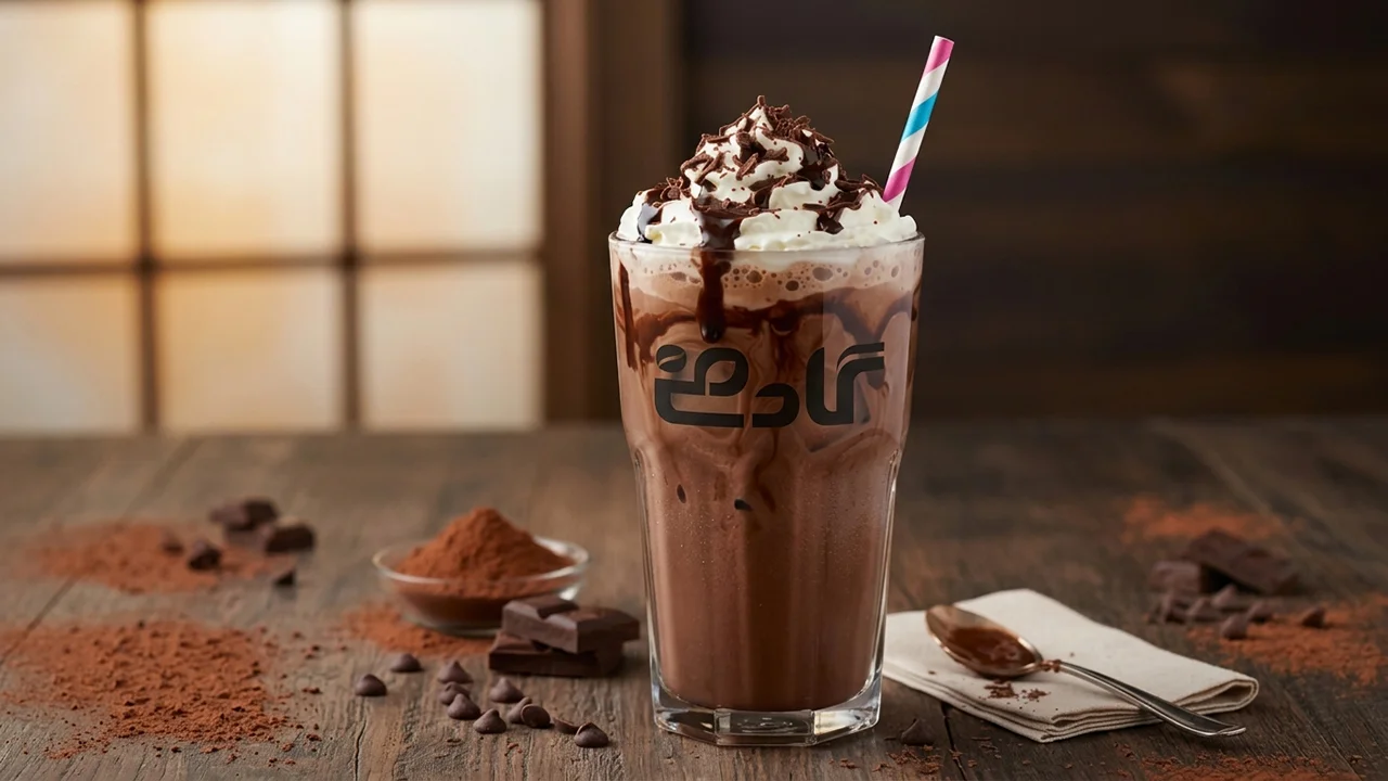 آیس چاکلت بر روی میز چوبی